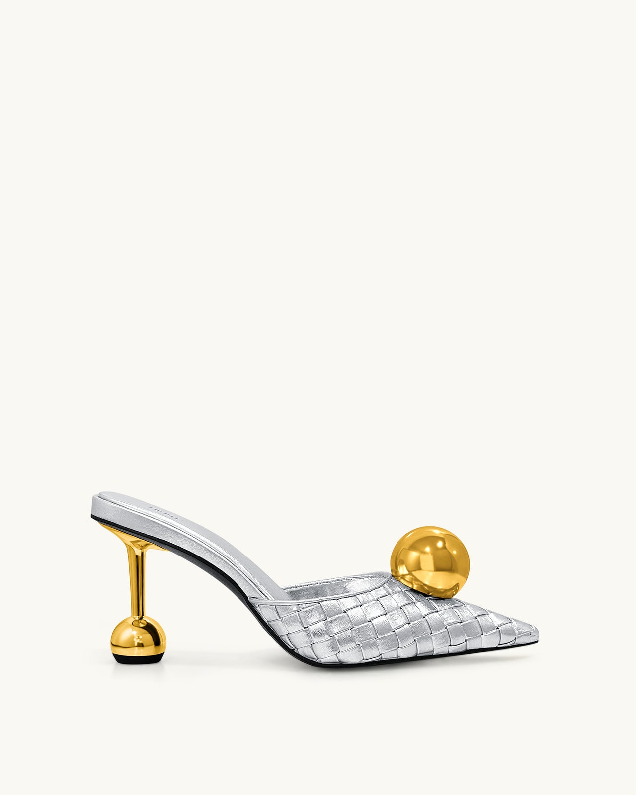 Sofia Mules à Talon Sphérique Tissé - Argent & Or
