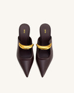 Sofia Mules à Talon Sphérique avec Accent Métallique - Bordeaux Profond