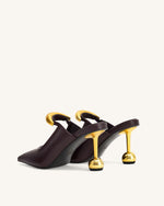 Sofia Mules à Talon Sphérique avec Accent Métallique - Bordeaux Profond