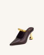 Sofia Mules à Talon Sphérique avec Accent Métallique - Bordeaux Profond