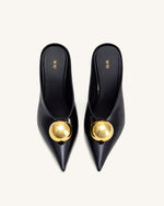 Sofia Mules à Talon Angulaire - Noir & Or