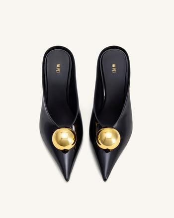 Sofia Mules à Talon Angulaire - Noir & Or