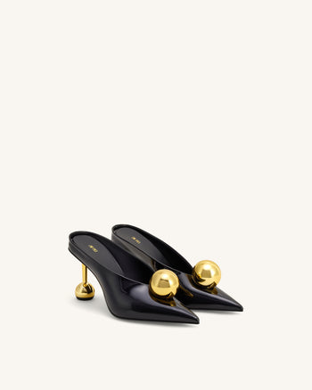Sofia Mules à Talon Angulaire - Noir & Or