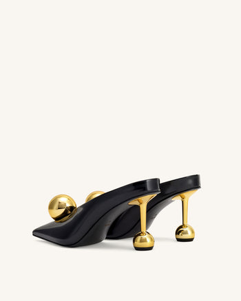 Sofia Mules à Talon Angulaire - Noir & Or