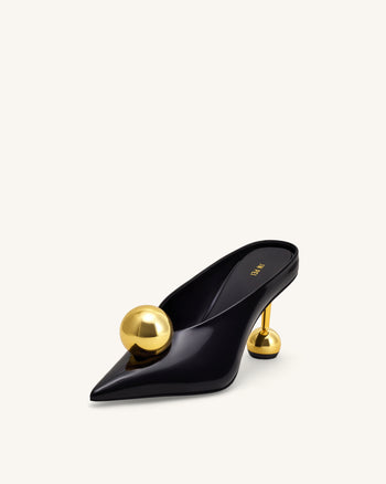 Sofia Mules à Talon Angulaire - Noir & Or