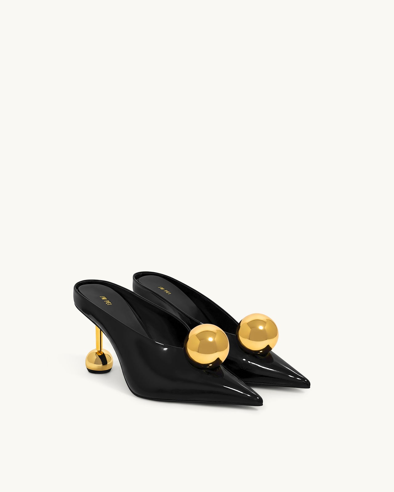 Sofia Mules à Talon Angulaire - Noir & Or