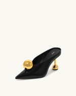 Sofia Mules à Talon Angulaire - Noir & Or