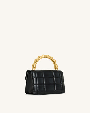 Sac à main Kaia avec poignée en métal et bambou – Noir