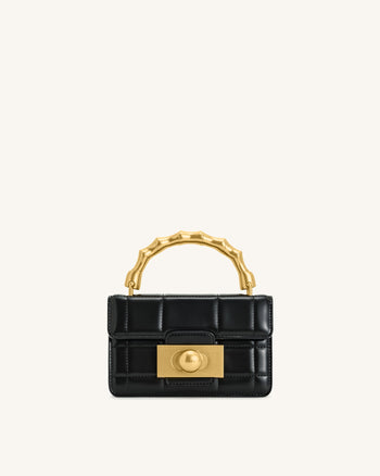 Sac à main Kaia avec poignée en métal et bambou – Noir