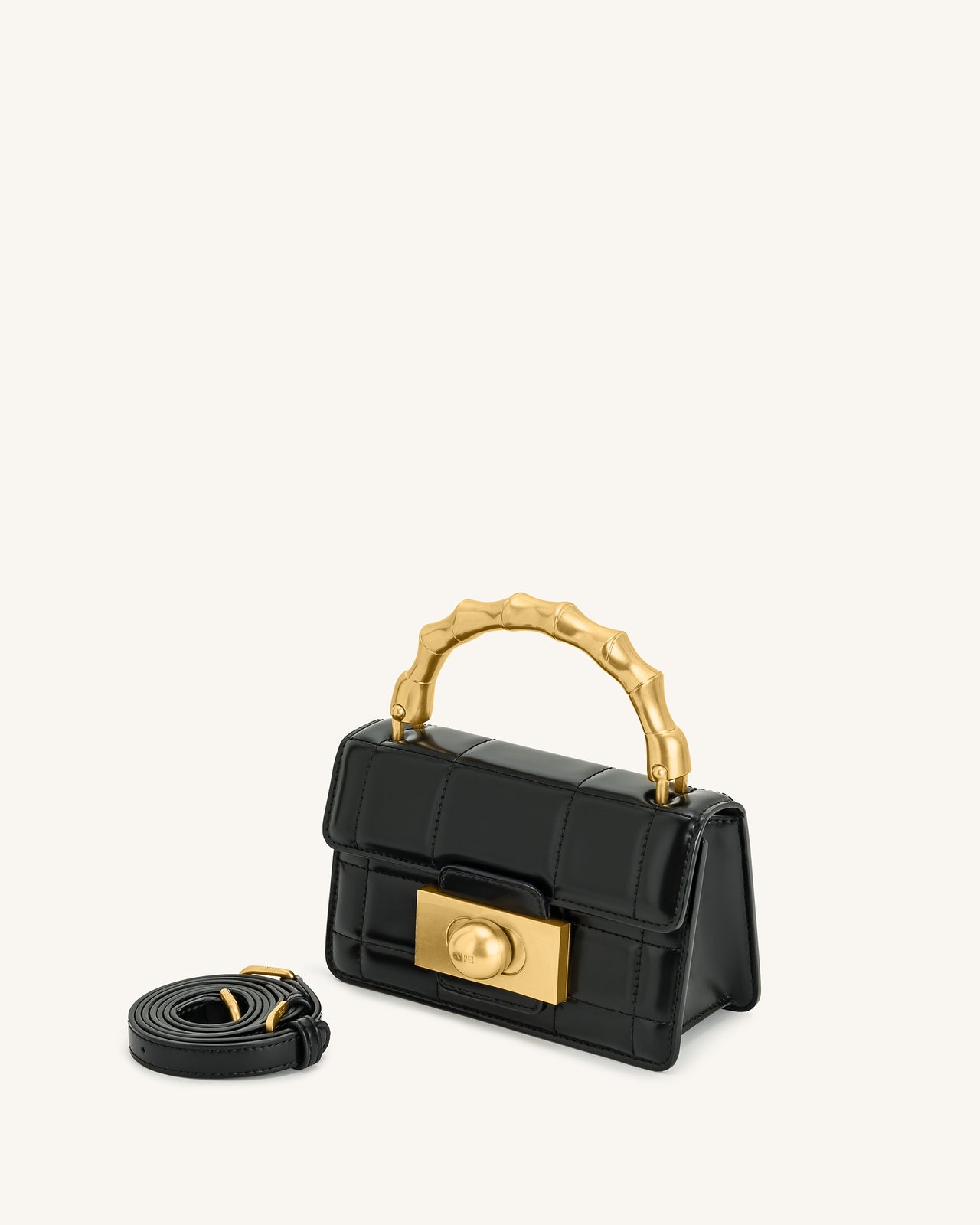 Sac à main Kaia avec poignée en métal et bambou – Noir