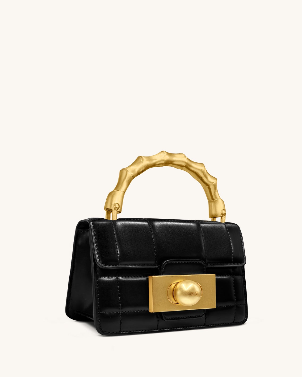 Sac à main Kaia avec poignée en métal et bambou – Noir