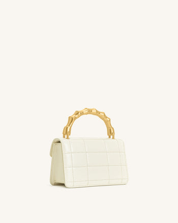 Sac à main Kaia avec poignée en métal et bambou – Blanc