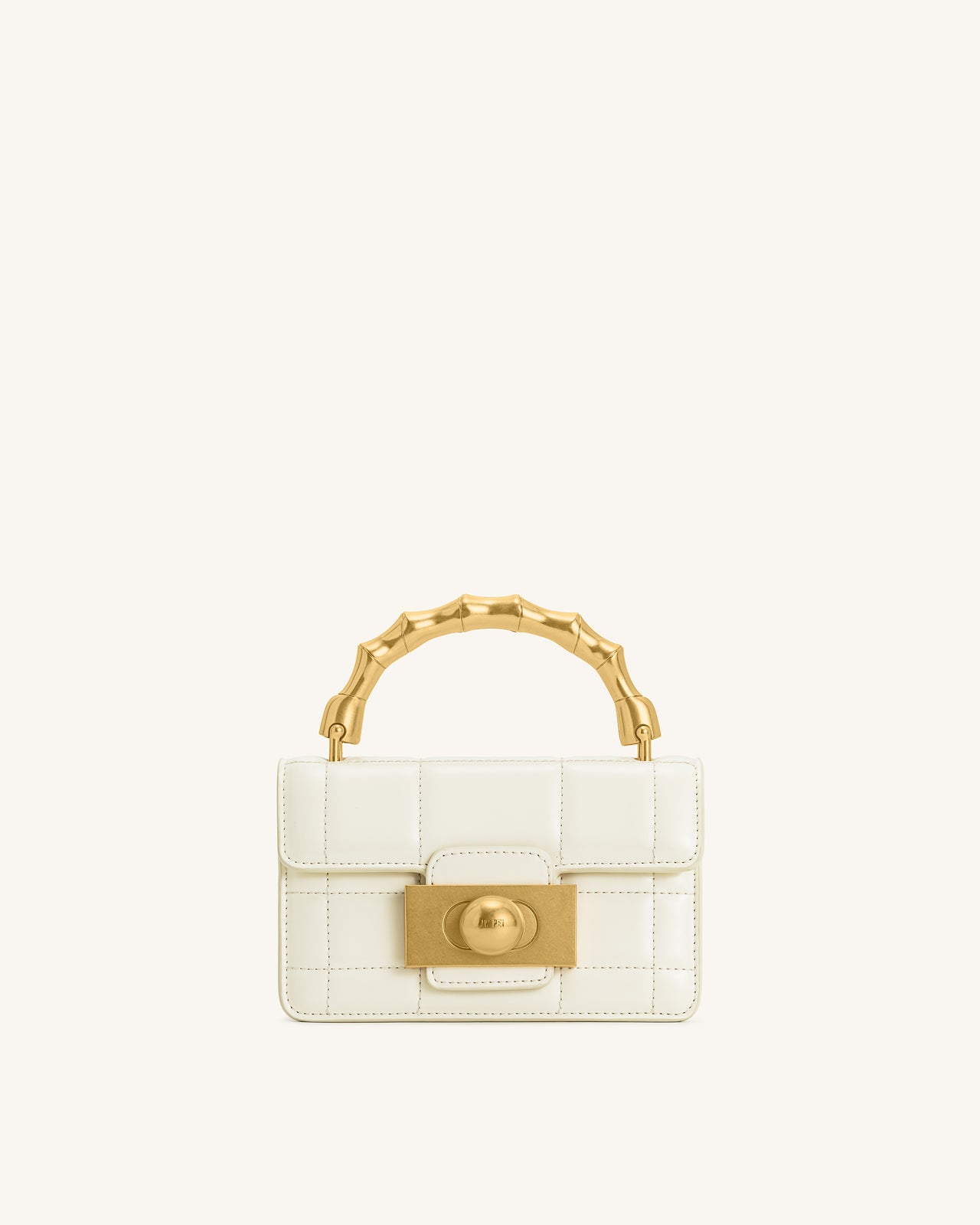 Sac à main Kaia avec poignée en métal et bambou – Blanc