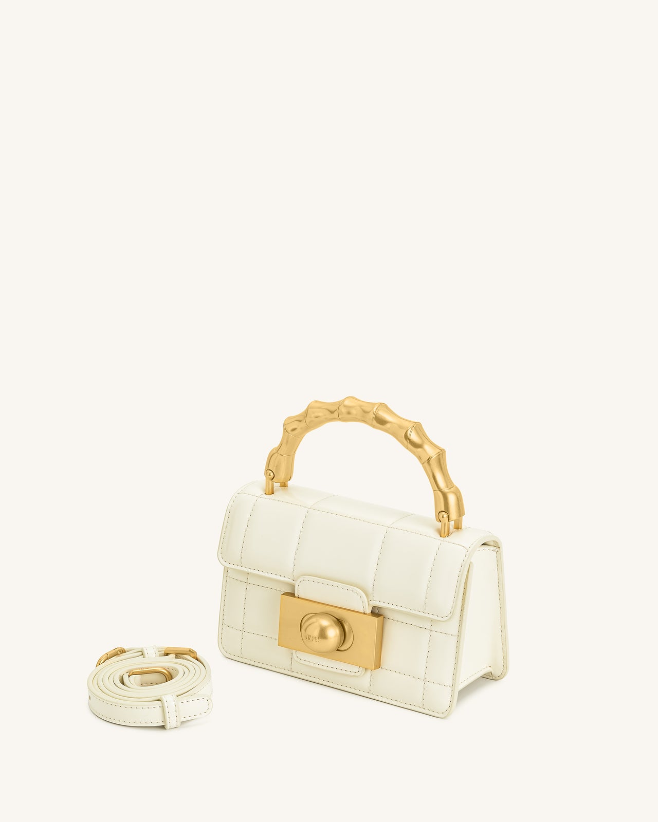 Sac à main Kaia avec poignée en métal et bambou – Blanc