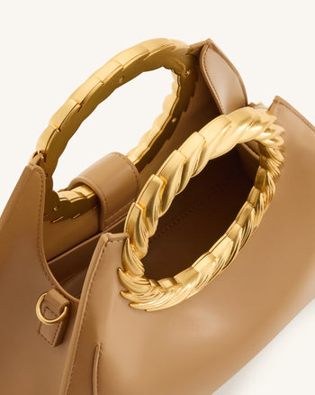 Sac Sculptural Amiya avec Poignée Feuille - Marron