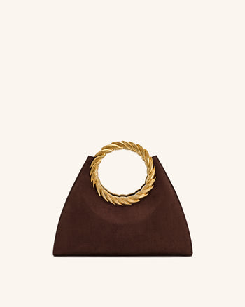 Sac sculpture en faux daim avec anse en forme de feuille Amiya - Brun mocha