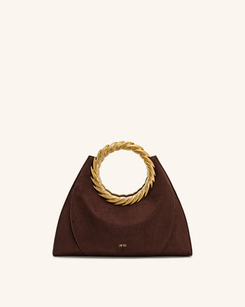 Sac sculpture en faux daim avec anse en forme de feuille Amiya - Brun mocha