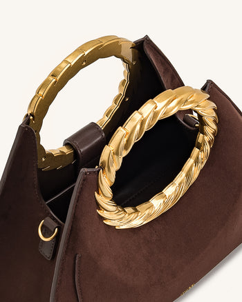 Sac sculpture en faux daim avec anse en forme de feuille Amiya - Brun mocha