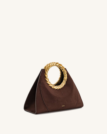 Sac sculpture en faux daim avec anse en forme de feuille Amiya - Brun mocha