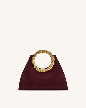 Sac sculpture en faux daim avec anse en forme de feuille Amiya - Rouge merlot