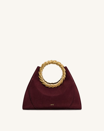 Sac sculpture en faux daim avec anse en forme de feuille Amiya - Rouge merlot
