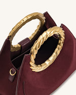 Sac sculpture en faux daim avec anse en forme de feuille Amiya - Rouge merlot