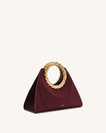 Sac sculpture en faux daim avec anse en forme de feuille Amiya - Rouge merlot