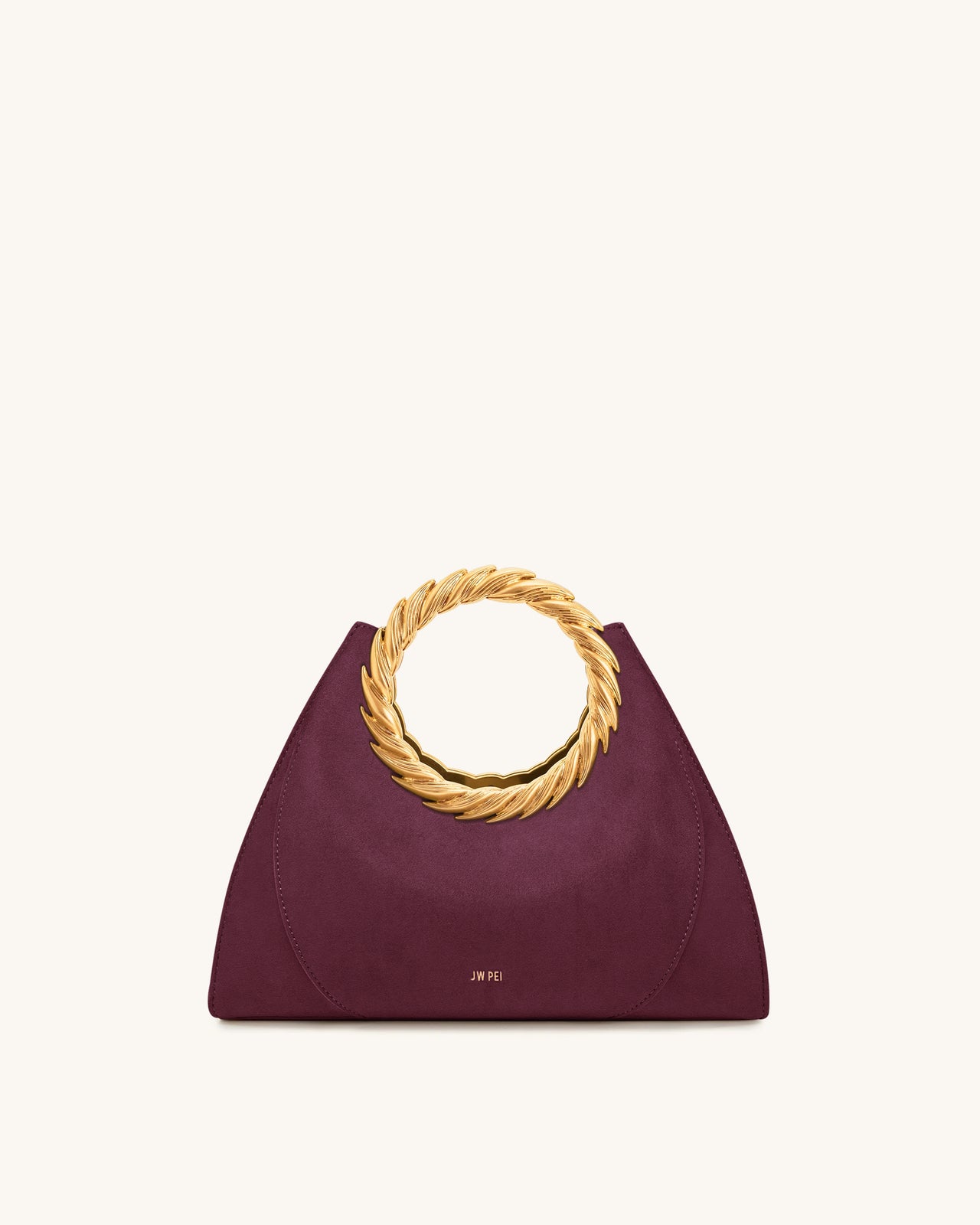 Sac sculpture en faux daim avec anse en forme de feuille Amiya - Rouge merlot