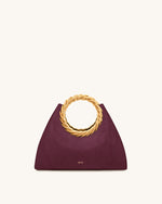 Sac sculpture en faux daim avec anse en forme de feuille Amiya - Rouge merlot