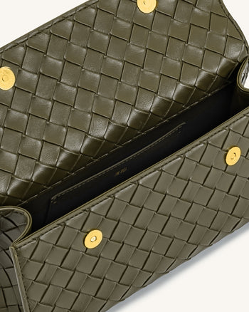 Sac à poignée supérieure Keyla avec texture tressée – Vert olive