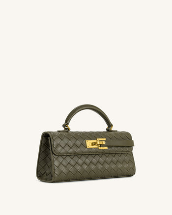 Sac à poignée supérieure Keyla avec texture tressée – Vert olive