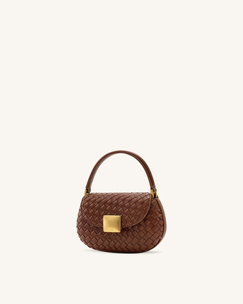 Sac à main Zuri tissé à la main avec anse ronde - Marron