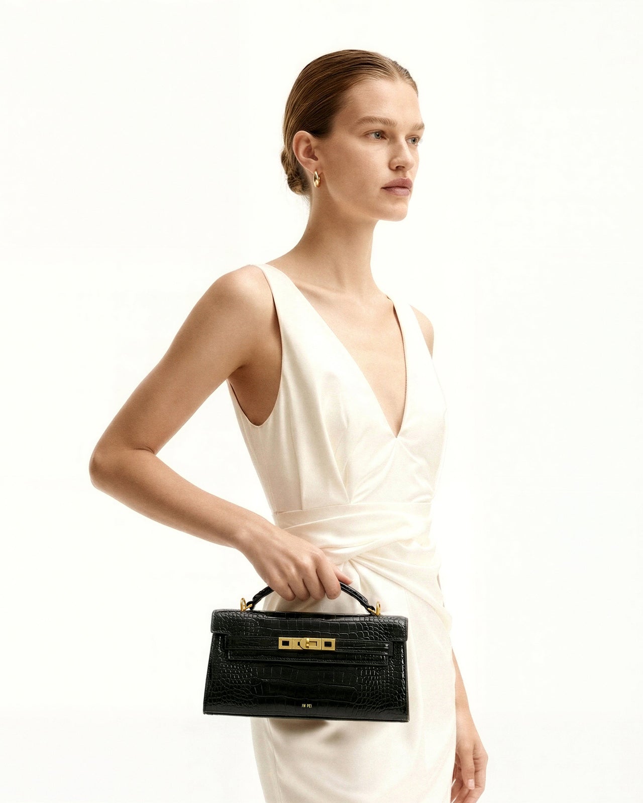 Sac à poignée supérieure Noor – Croco noir