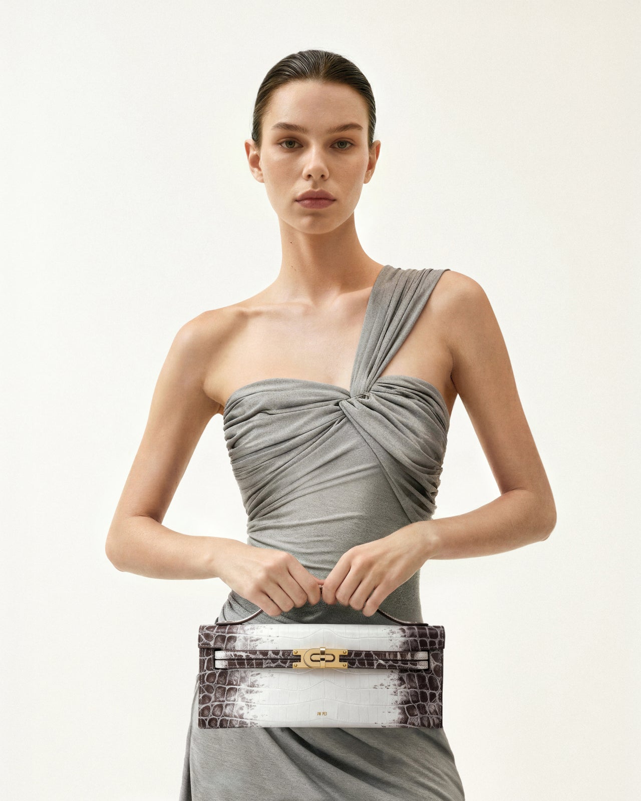 Sac à poignée supérieure structuré Bria – Croco Blanc