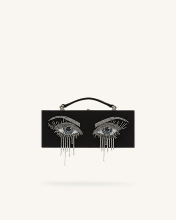 Pochette rectangulaire Vera avec perles décoratives – Noir