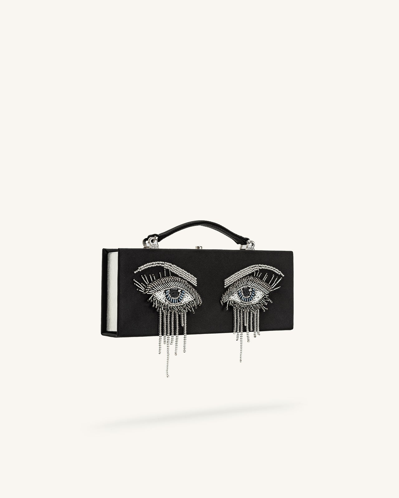 Pochette rectangulaire Vera avec perles décoratives – Noir