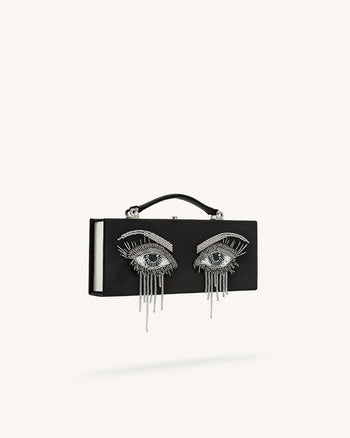 Pochette rectangulaire Vera avec perles décoratives – Noir