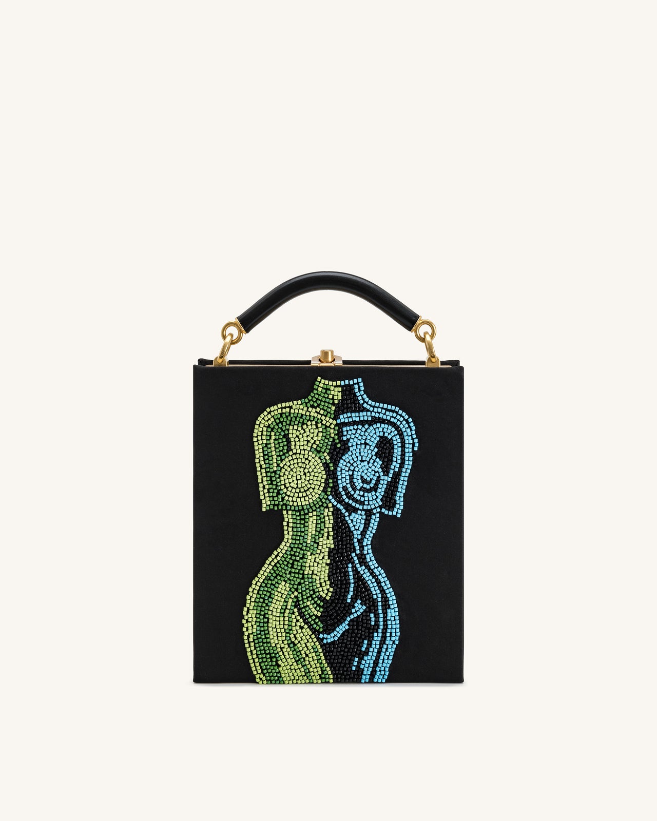 Elle Sac à main avec anse supérieure orné de perles colorées - Noir