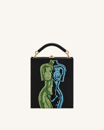 Elle Sac à main avec anse supérieure orné de perles colorées - Noir