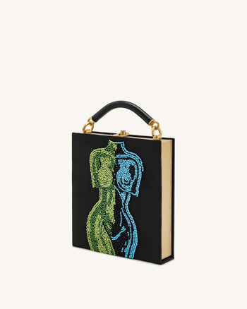 Elle Sac à main avec anse supérieure orné de perles colorées - Noir
