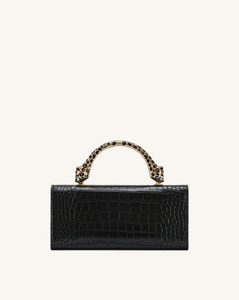 Maya Sac à main avec anse supérieure et quincaillerie en forme de léopard - Croco noir