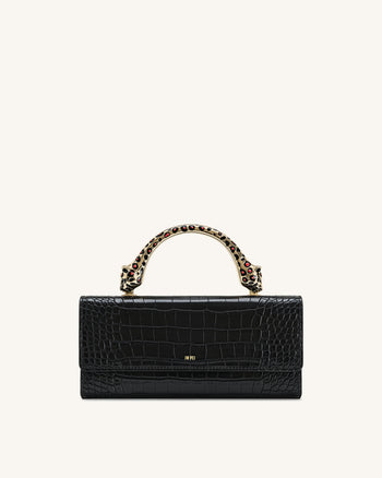 Maya Sac à main avec anse supérieure et quincaillerie en forme de léopard - Croco noir