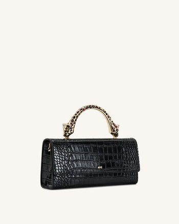 Maya Sac à main avec anse supérieure et quincaillerie en forme de léopard - Croco noir