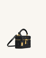 Sac à main avec anse supérieure en forme de boîte et cristal artificiel Cleo - Noir