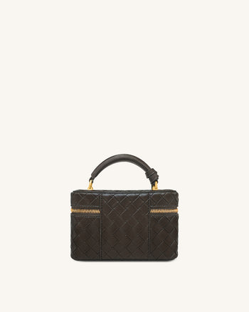 Sac à main avec anse supérieure en forme de boîte et texture tissée Cleo - Marron foncé