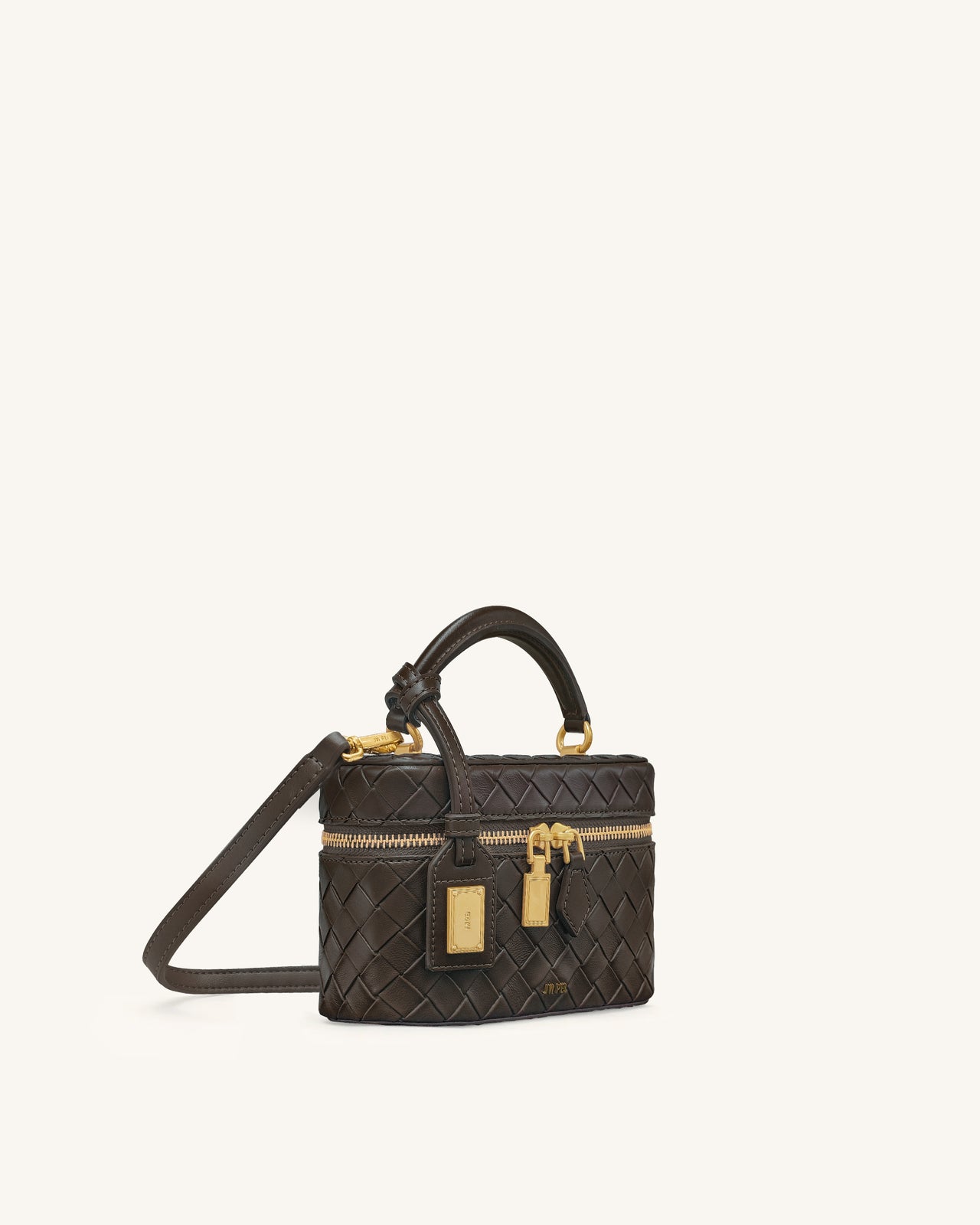 Sac à main avec anse supérieure en forme de boîte et texture tissée Cleo - Marron foncé