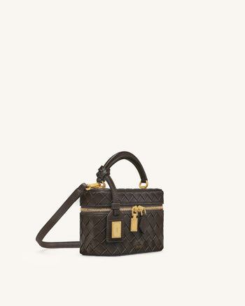 Sac à main avec anse supérieure en forme de boîte et texture tissée Cleo - Marron foncé
