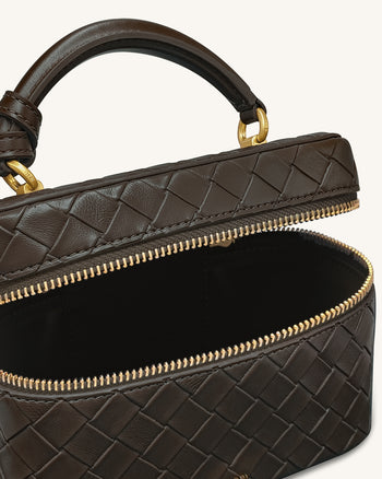 Sac à main avec anse supérieure en forme de boîte et texture tissée Cleo - Marron foncé