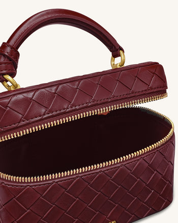 Sac à main avec anse supérieure en forme de boîte et texture tissée Cleo - Bordeaux
