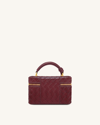 Sac à main avec anse supérieure en forme de boîte et texture tissée Cleo - Bordeaux